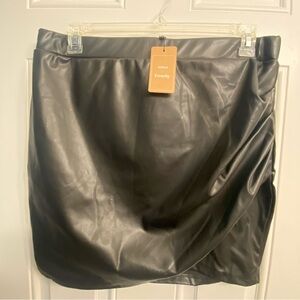 Black faux leather wrap skirt